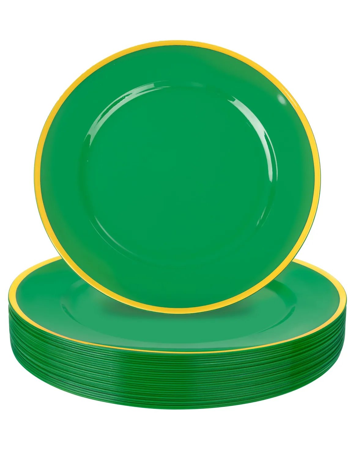 WDF 25Pack Green Chargers with Gold Trim Plastic for Christmas