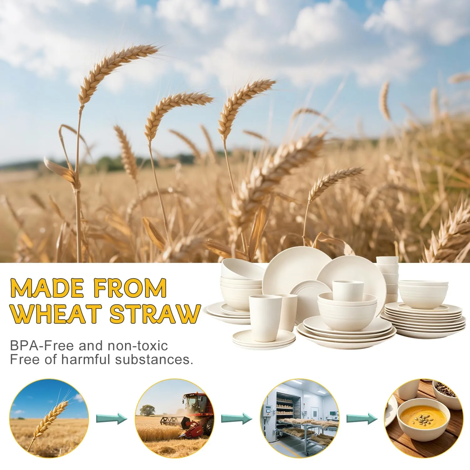 PYRMONT Wheat Straw Plates and Bowls Set 40 Pcs Dishes Set for 8(Beige)