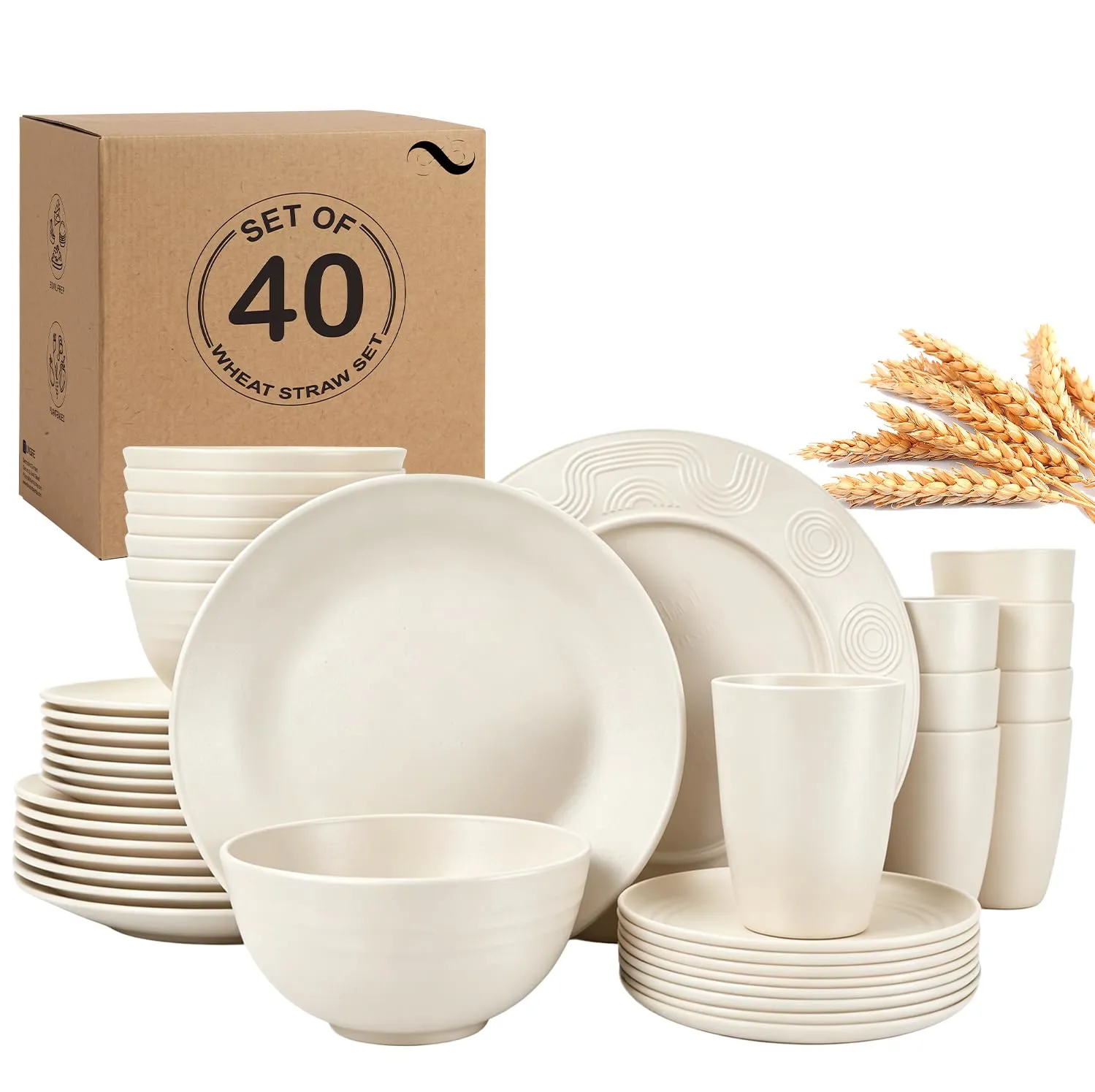 PYRMONT Wheat Straw Plates and Bowls Set 40 Pcs Dishes Set for 8(Beige)