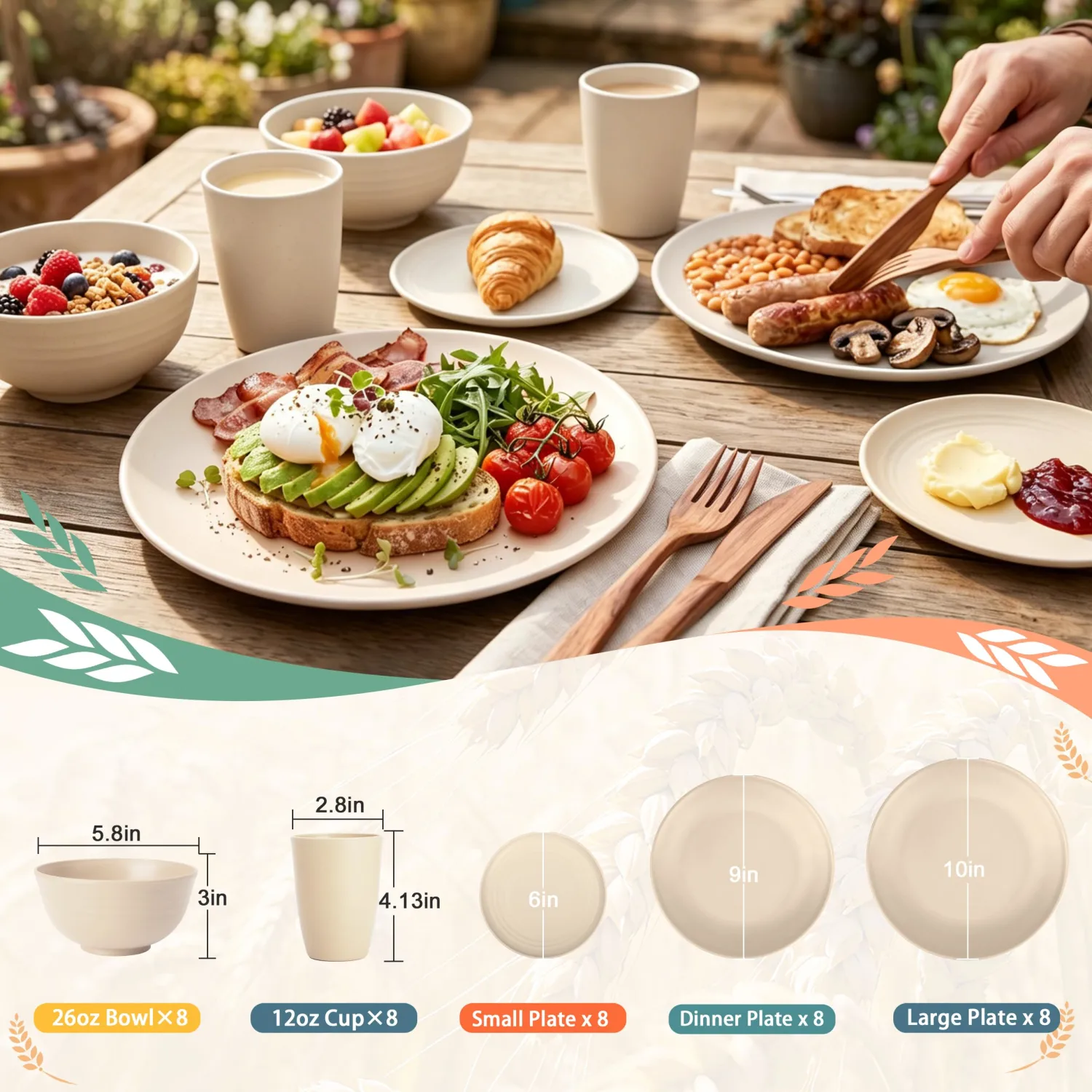 PYRMONT Wheat Straw Plates and Bowls Set 40 Pcs Dishes Set for 8(Beige)