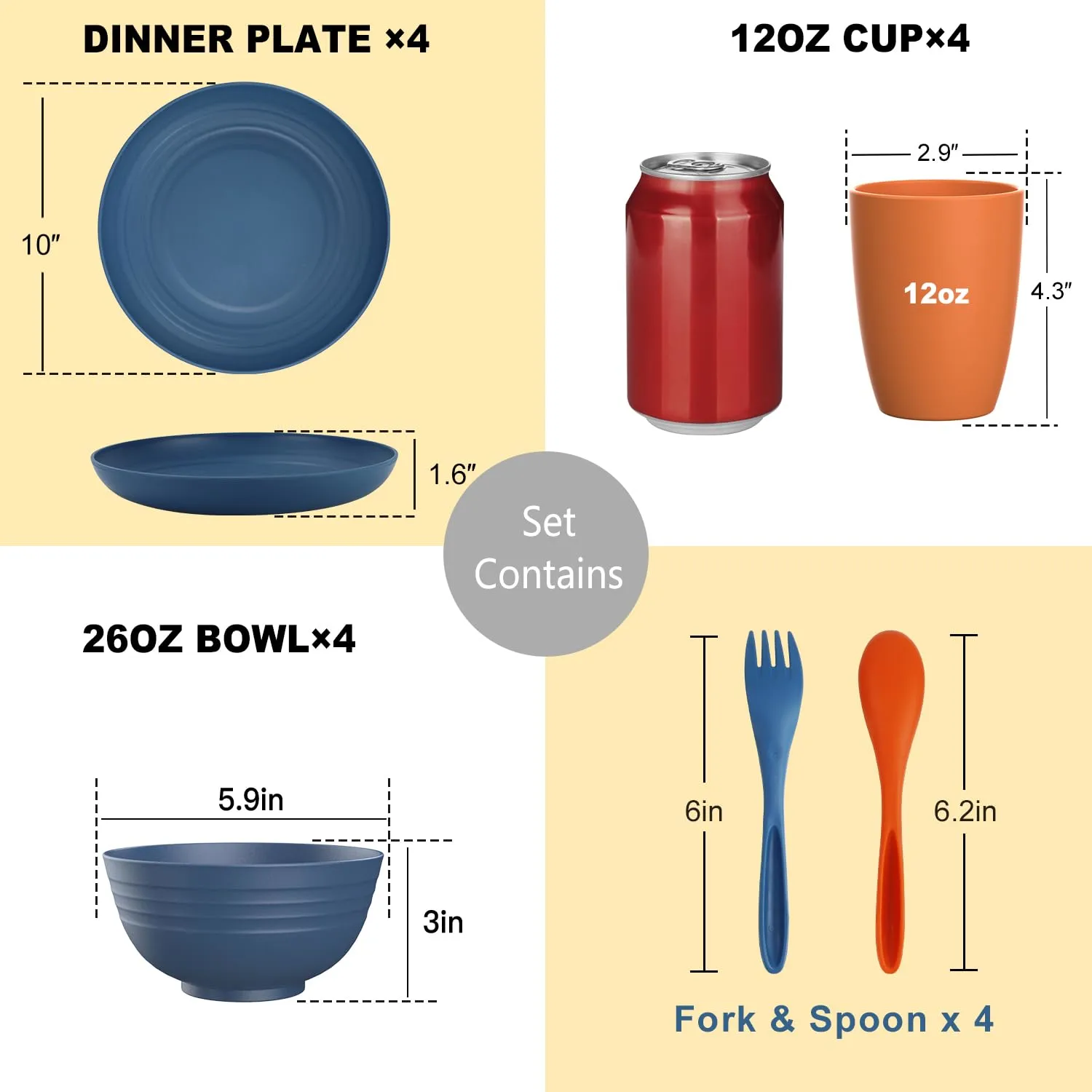 PYRMONT Wheat Straw Plate and Bowl Set 20 PCS Unbreakable Dinnerware Set Service for 4 Dishwasher & Microwave Safe Kitchen Dish Set for RV,Camping and Picnic,Kitchen Essentials-Multi