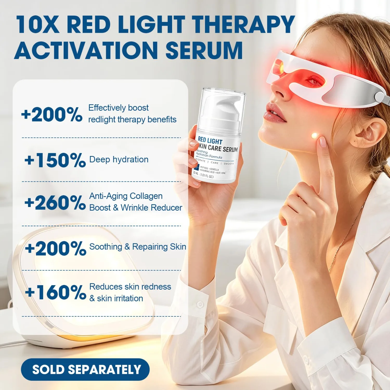 Red Light Therapy Activation Serum, Anti-Aging Formula with Tri-Peptide for Fine Lines, Wrinkles, Firming & Hydrating, Face & Neck Serum for Use with LED Red Light Treatment