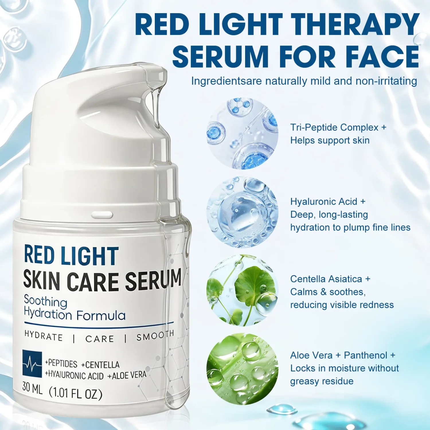 Red Light Therapy Activation Serum, Anti-Aging Formula with Tri-Peptide for Fine Lines, Wrinkles, Firming & Hydrating, Face & Neck Serum for Use with LED Red Light Treatment