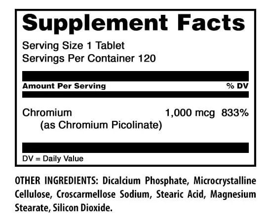 Amazing Formulas Chromium Picolinate 1000 Mcg | Tablets Supplement | Gluten-Free | Made in USA (120 Count, 1 Pack)