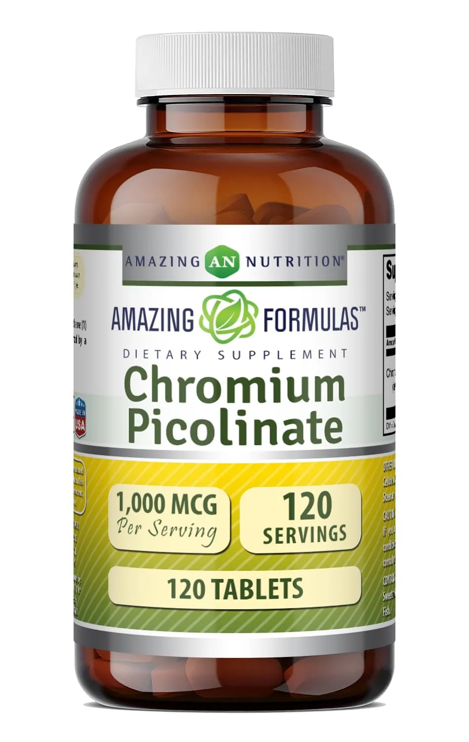 Amazing Formulas Chromium Picolinate 1000 Mcg | Tablets Supplement | Gluten-Free | Made in USA (120 Count, 1 Pack)