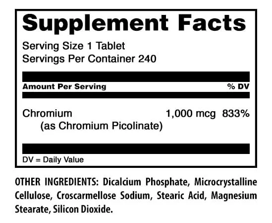 Amazing Formulas Chromium Picolinate 1000 Mcg | Tablets Supplement | Gluten-Free | Made in USA (240 Count, 1 Pack)