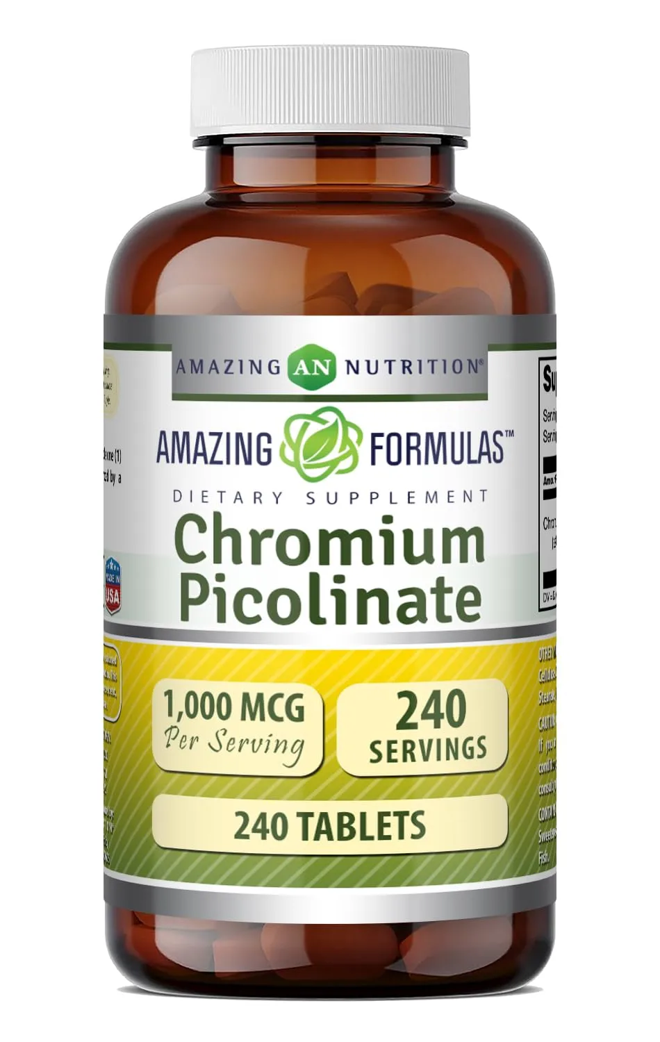 Amazing Formulas Chromium Picolinate 1000 Mcg | Tablets Supplement | Gluten-Free | Made in USA (240 Count, 1 Pack)