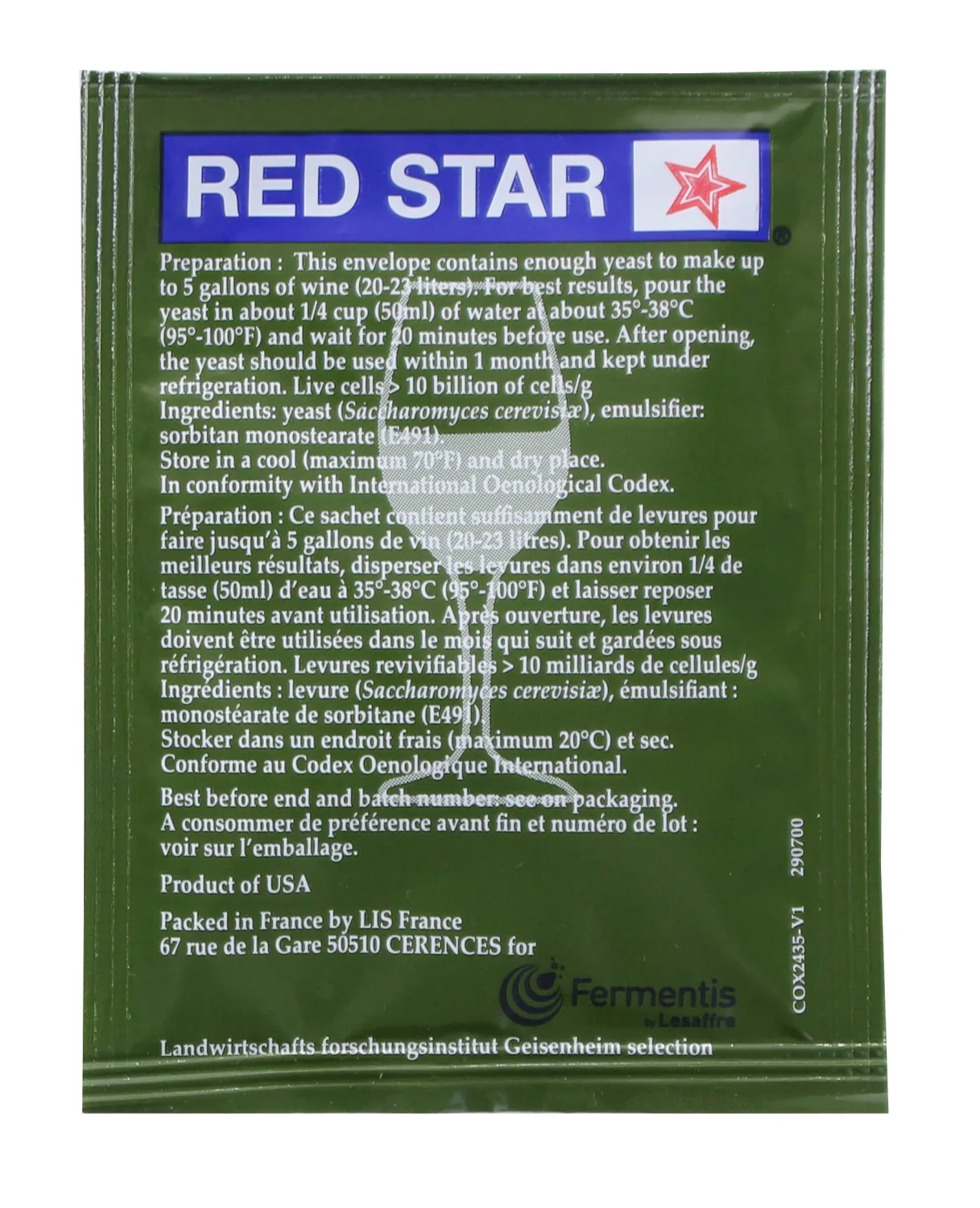Red Star Cote des Blanc Wine Yeast, 5g - 5-Pack