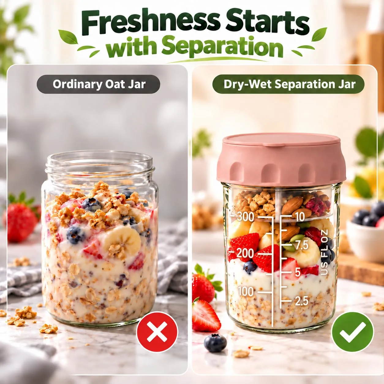 6 Pack Meal Prep Jars, Overnight Oats Containers with Lids, Folding Spoon
