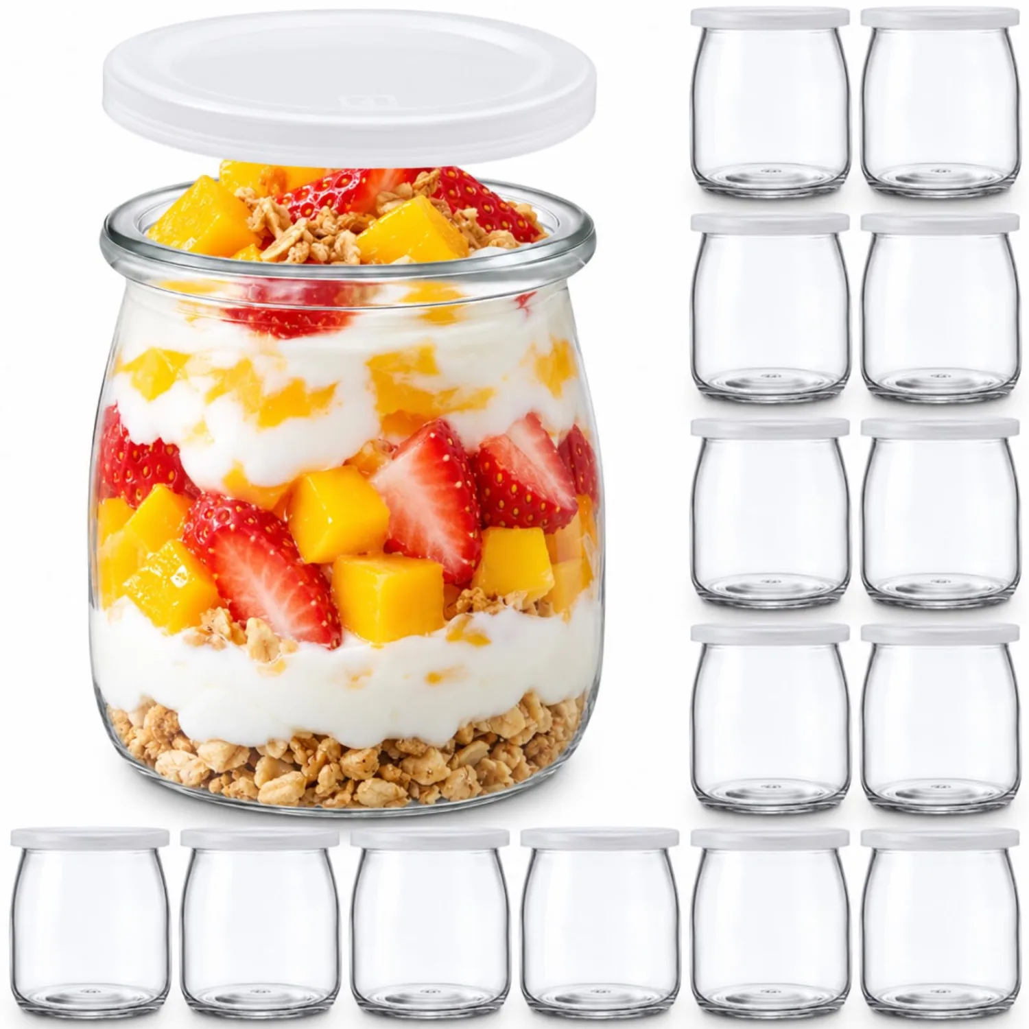 Suclain 16 Pcs 5oz Small Glass Yogurt Cups with Lids