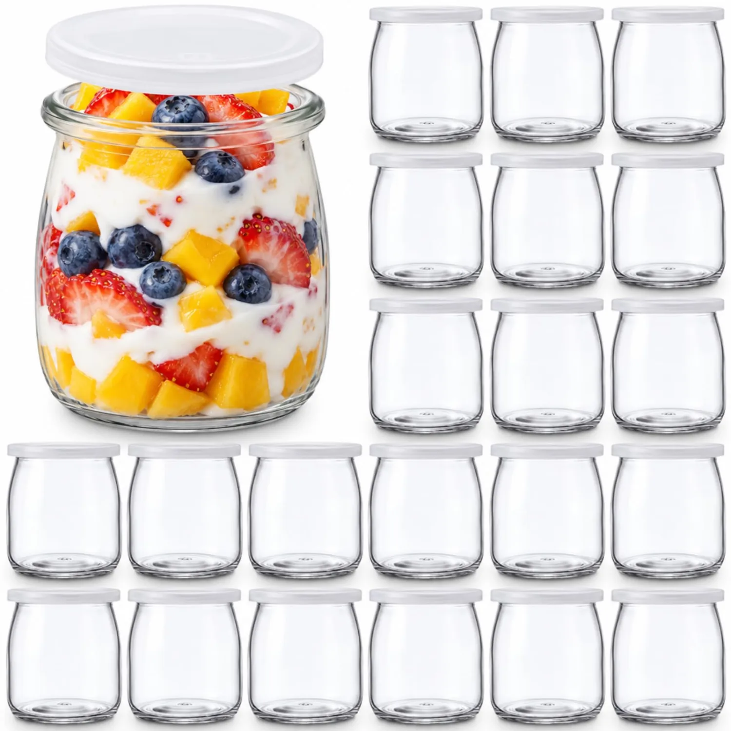 Suclain 24 Pcs Small Glass Yogurt Cups with Lids, 5oz