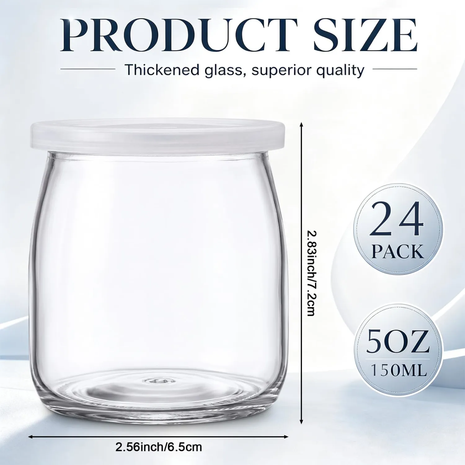 Suclain 24 Pcs Small Glass Yogurt Cups with Lids, 5oz
