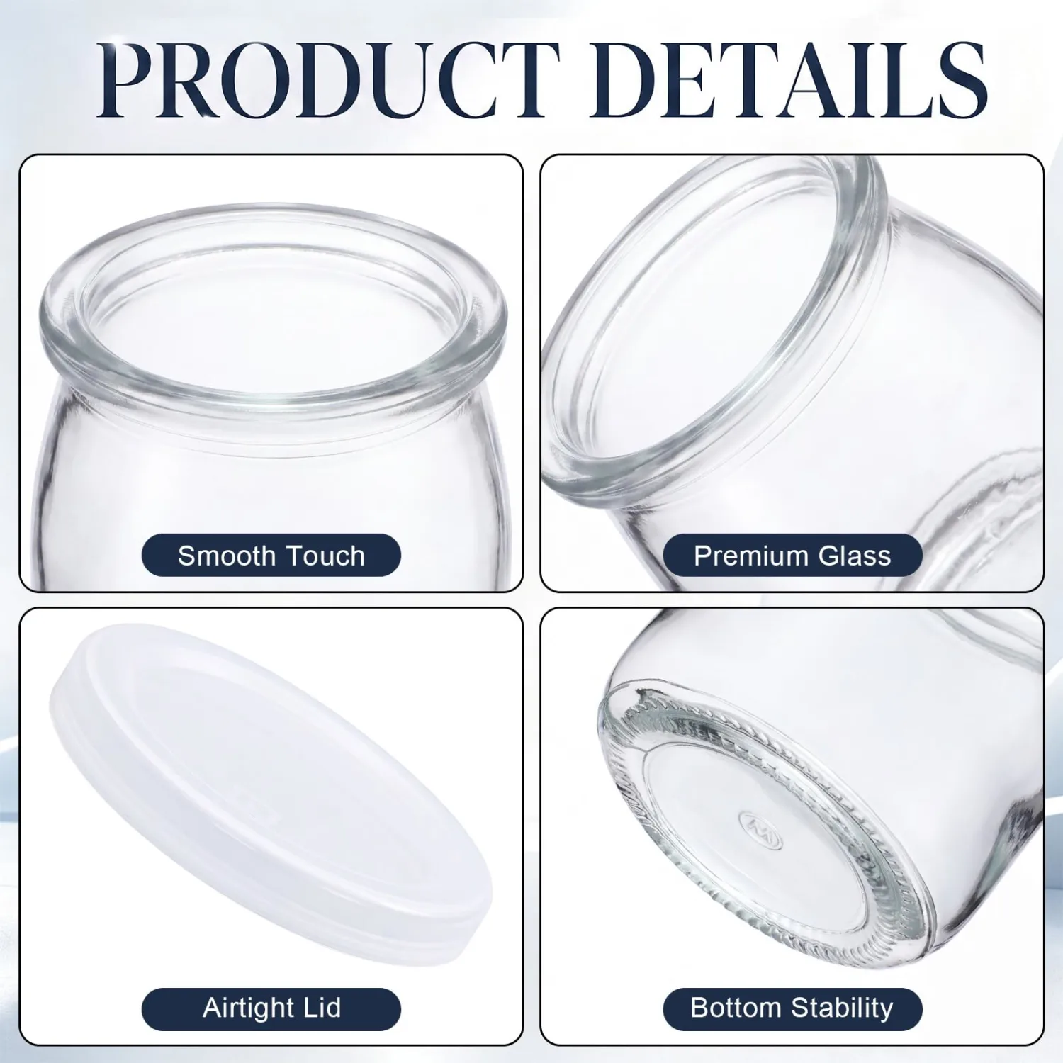 Suclain 24 Pcs Small Glass Yogurt Cups with Lids, 5oz