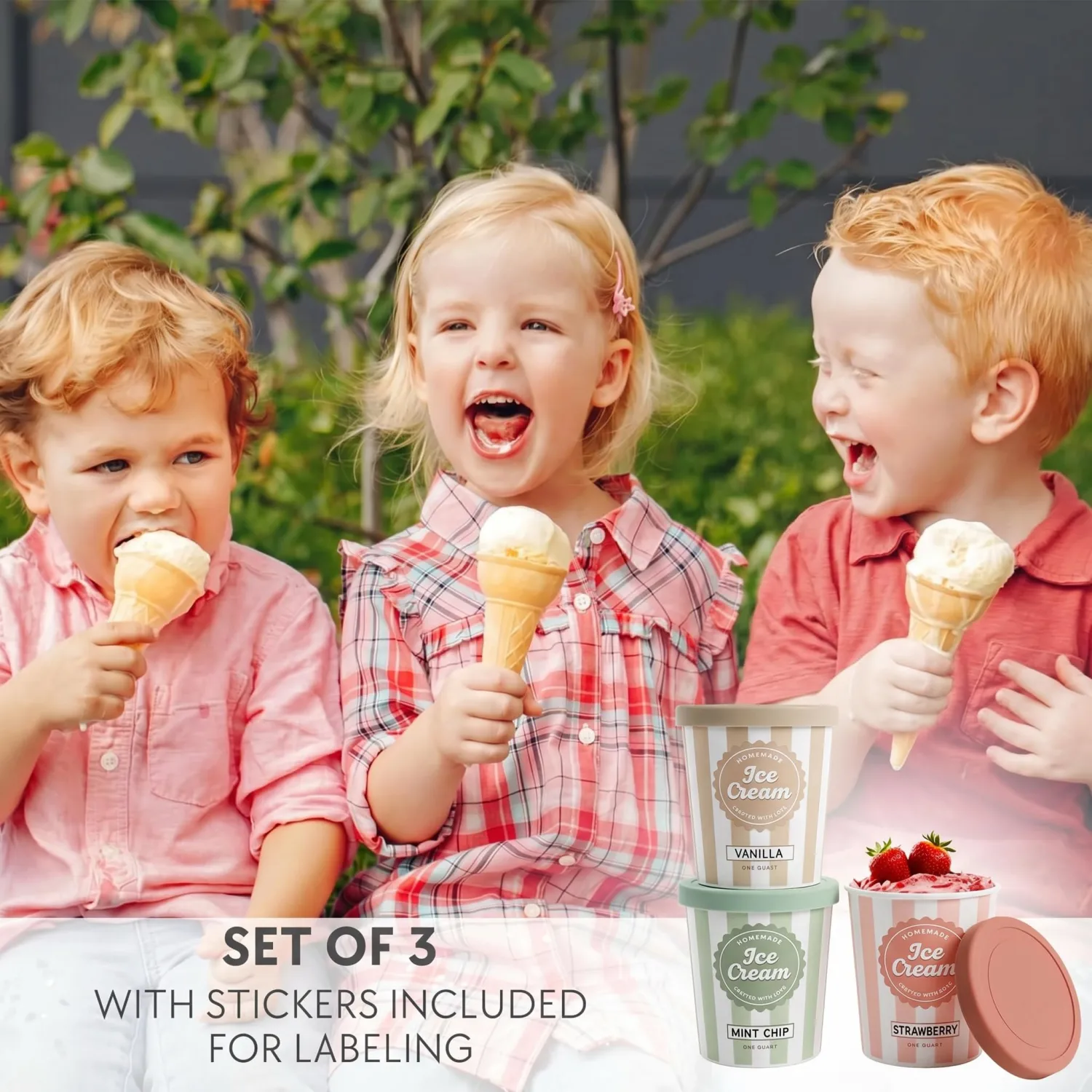 ZICOTO Set of 3 Reusable Ice Cream Containers 1 Quarts ea. with Lids