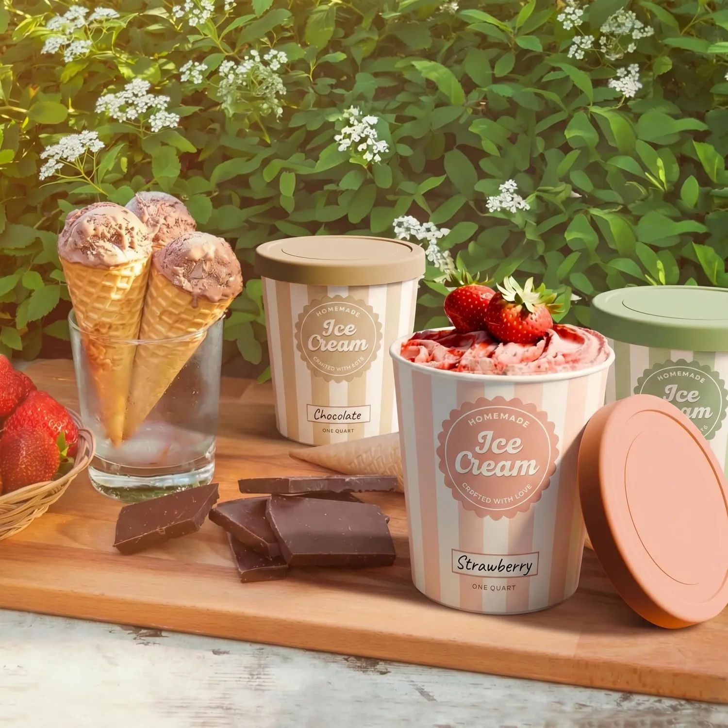ZICOTO Set of 3 Reusable Ice Cream Containers 1 Quarts ea. with Lids