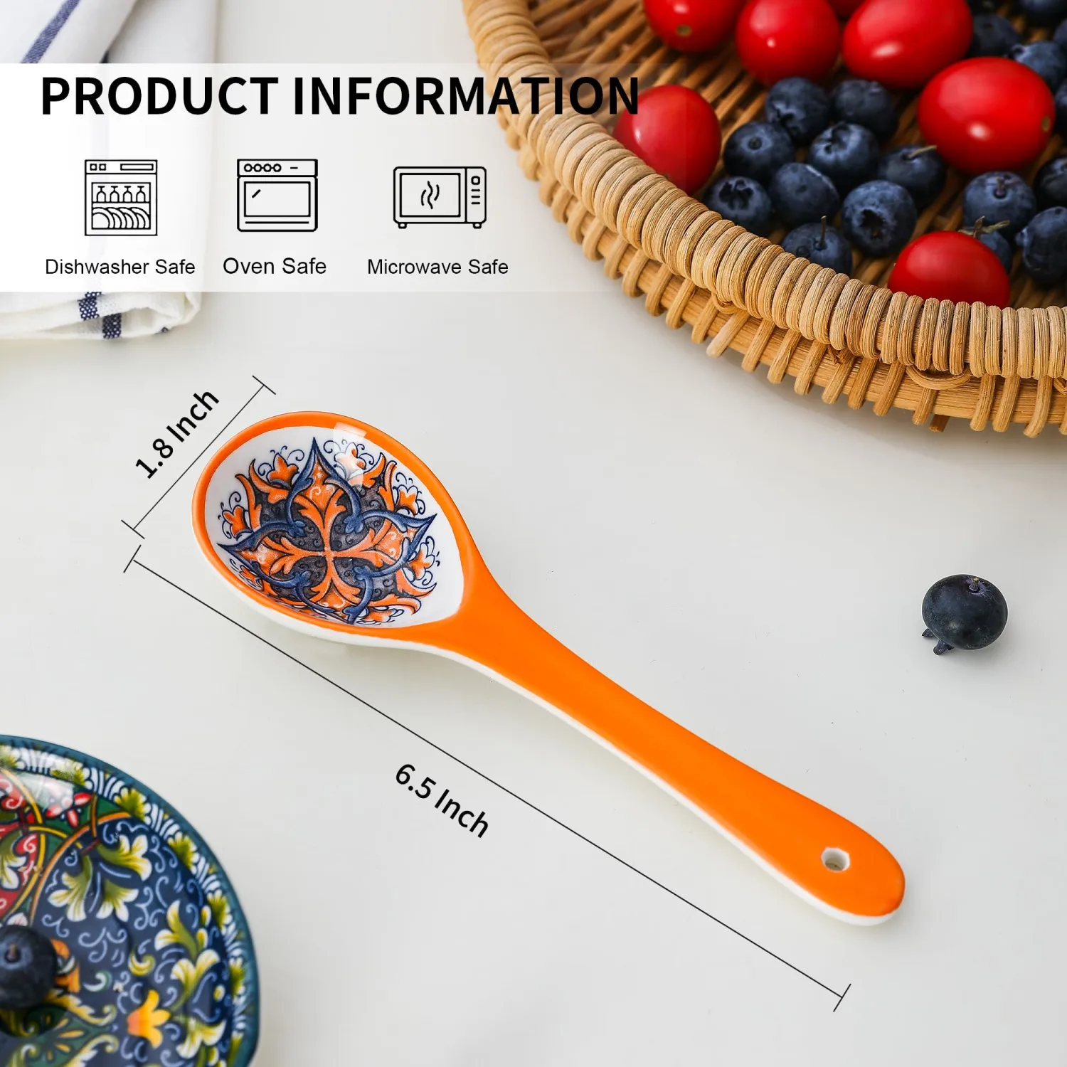 Henten Home Ceramic Soup Spoon, Colorful Serving Spoon Set of 6