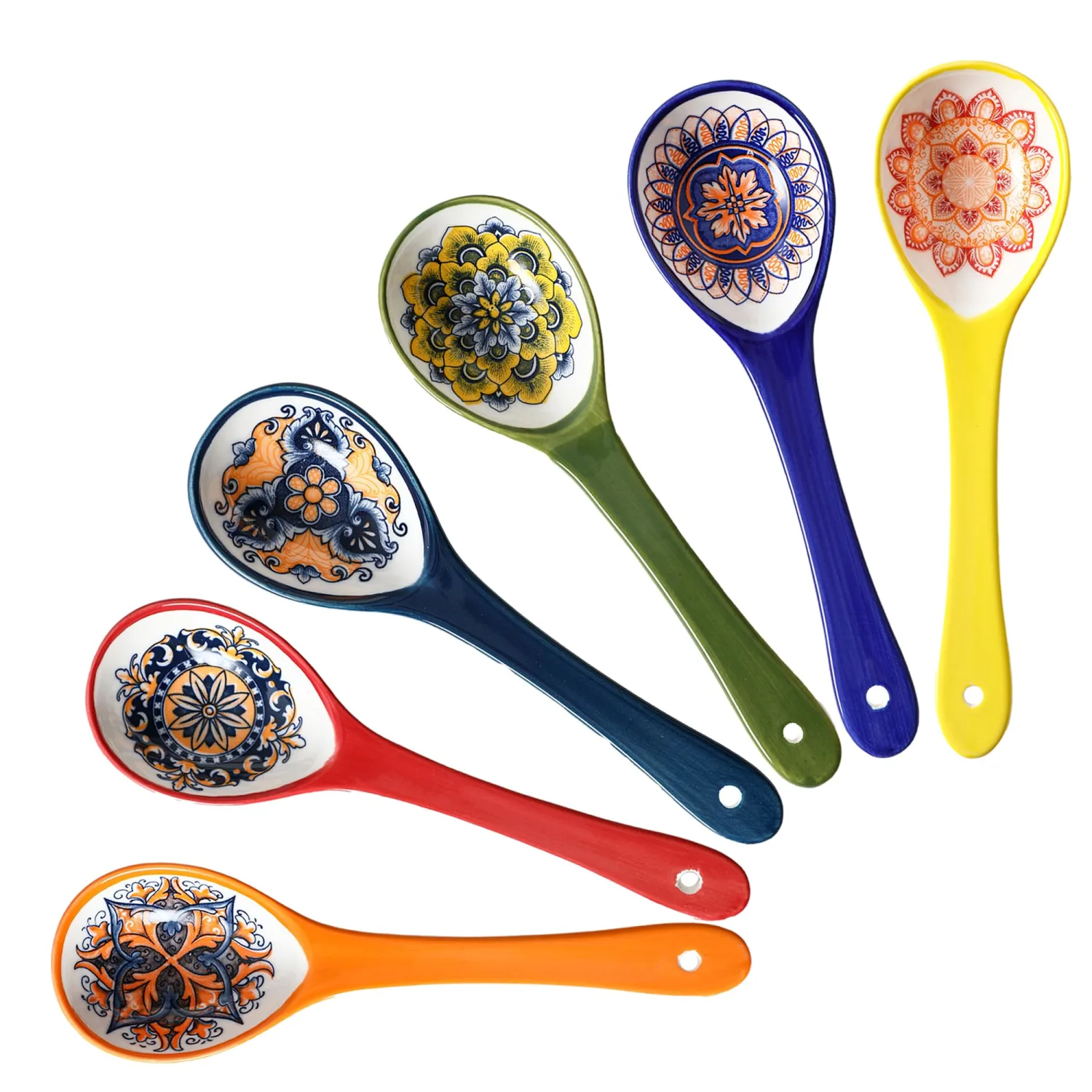 Henten Home Ceramic Soup Spoon, Colorful Serving Spoon Set of 6