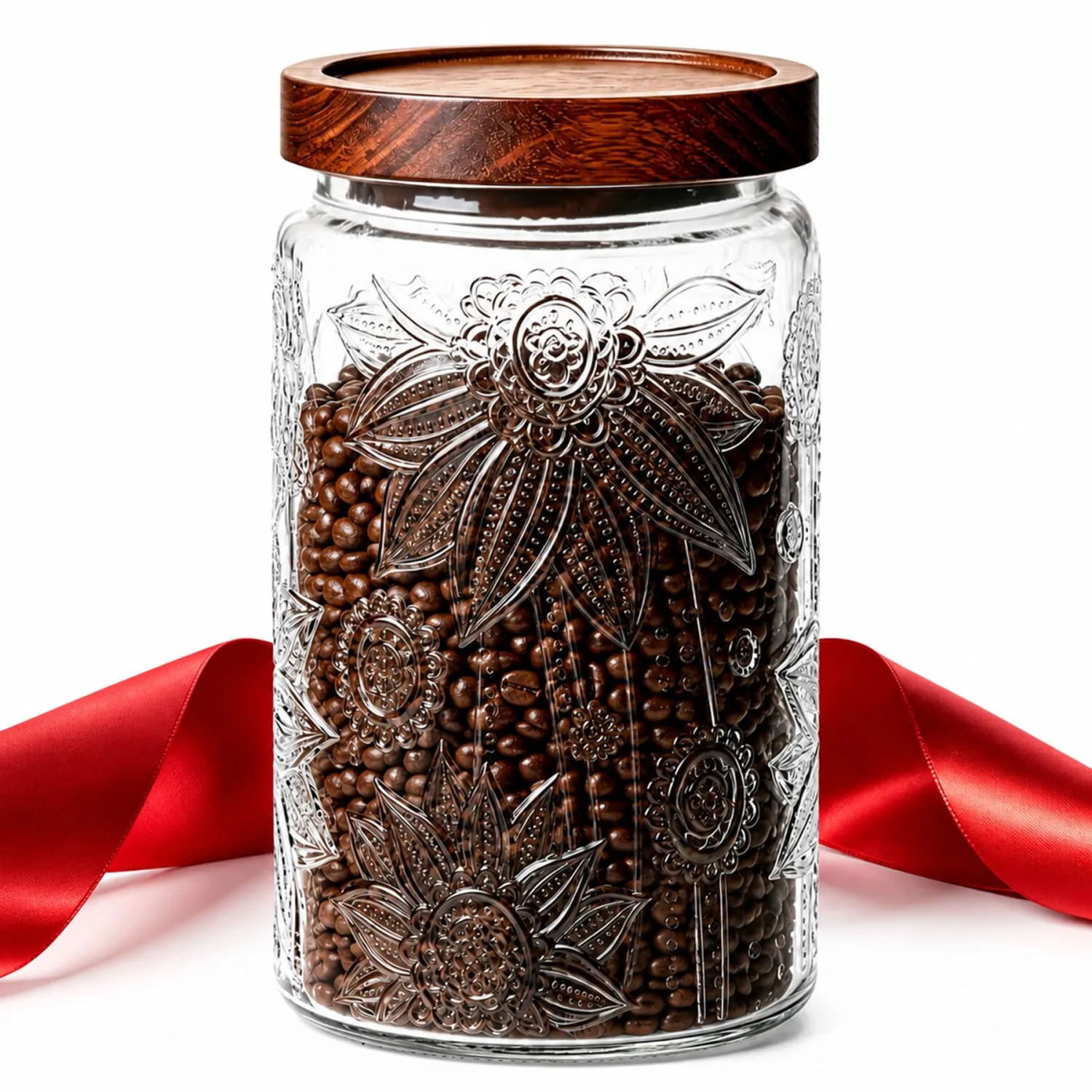 ComSaf Glass Coffee Canister Jar with Acacia Wood Lid 34 oz Vintage Gift